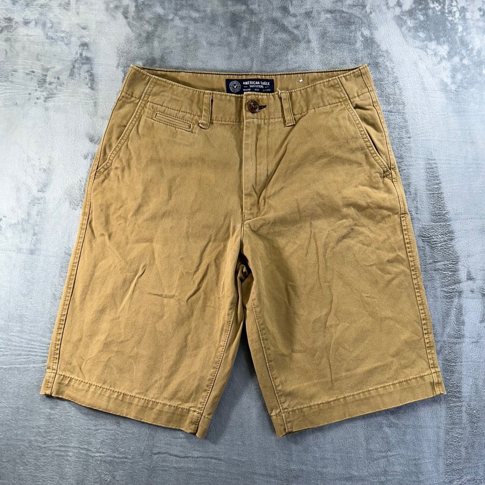 American Eagle Longboard Chino Shorts Mens Size 29 Tan Flat Front